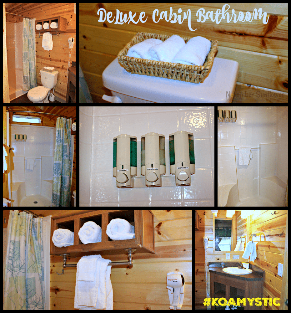 Deluxe Cabin Bathroom KOA Mystic #KOAMystic #glamping #camping #travelreview