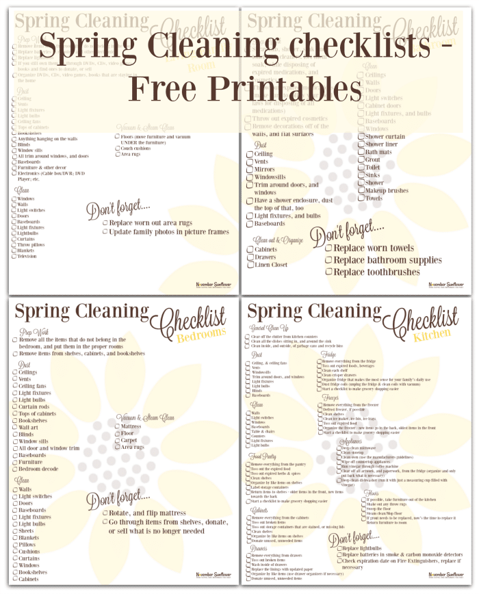 Spring cleaning checklists free printables