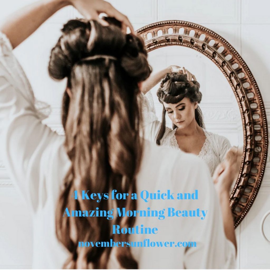 Woman getting ready in the mirror