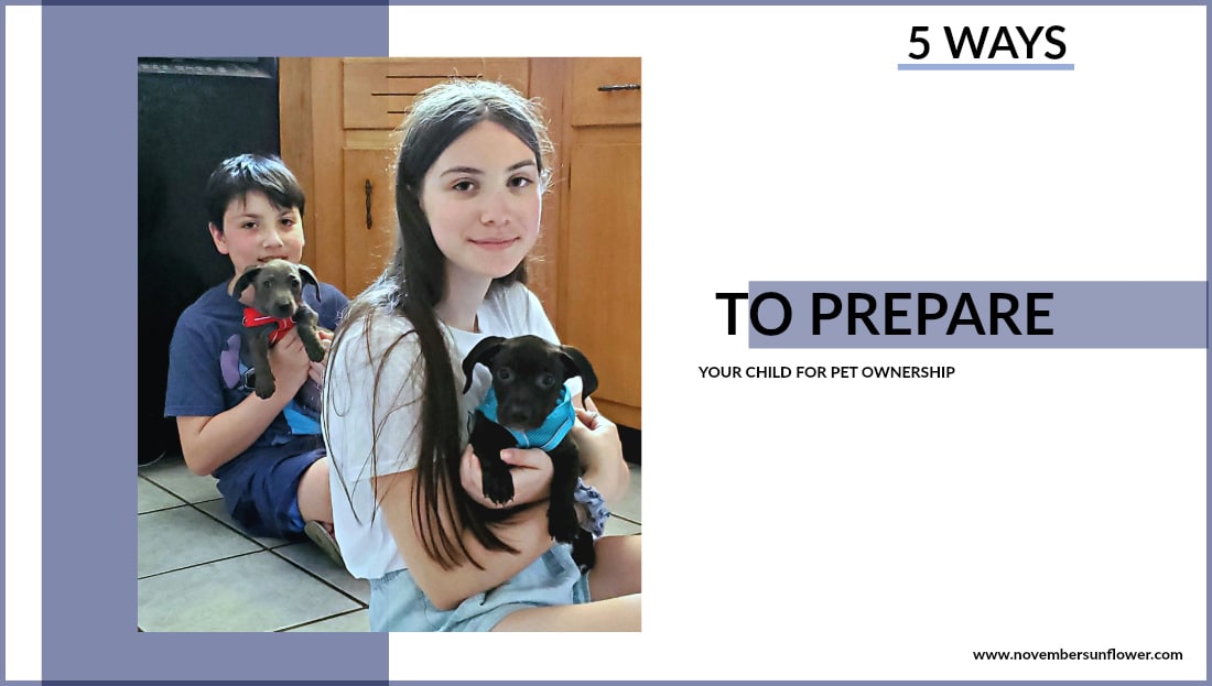 kids holding two puppies - prepare your child for pet ownership