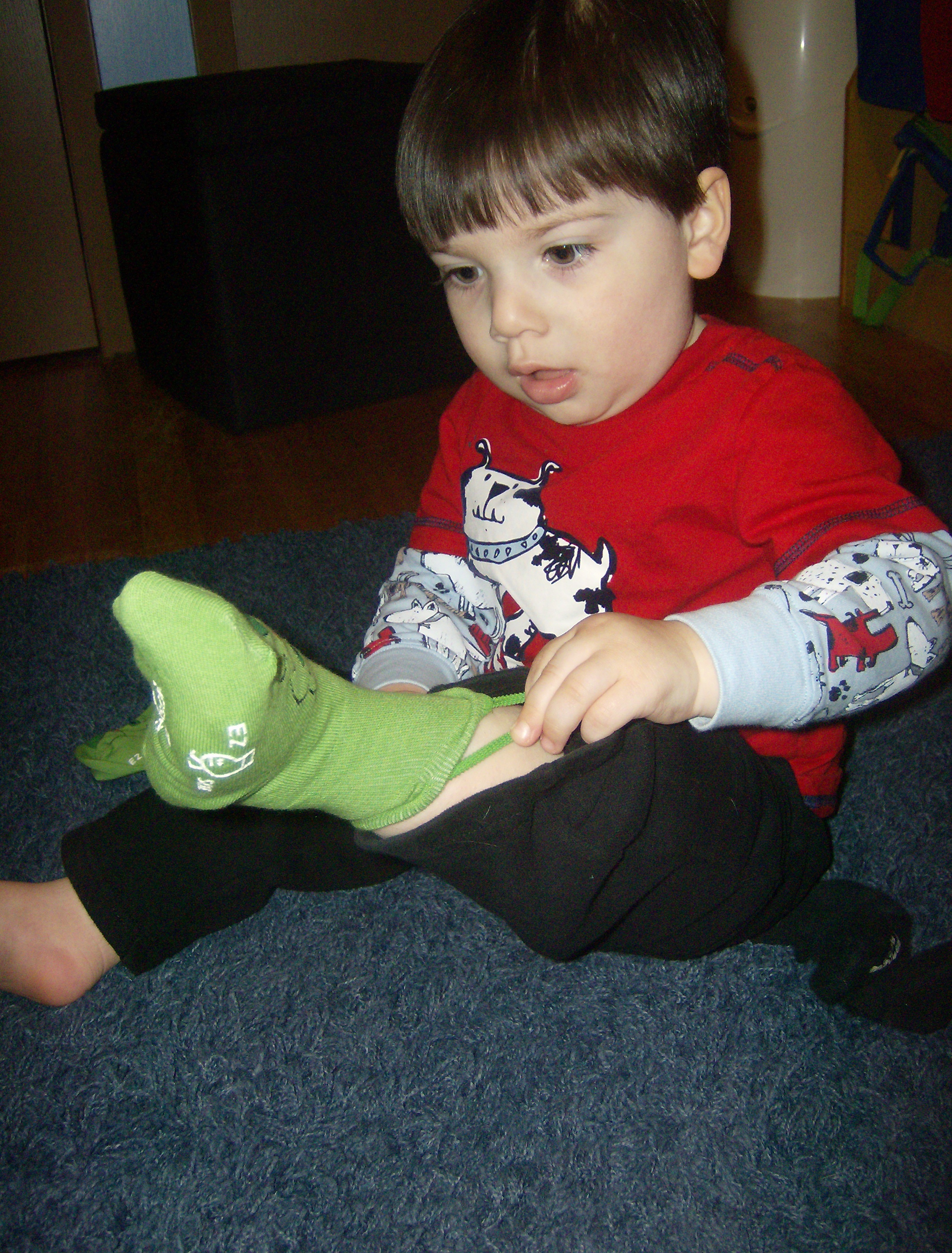 Trying on Frog Socks