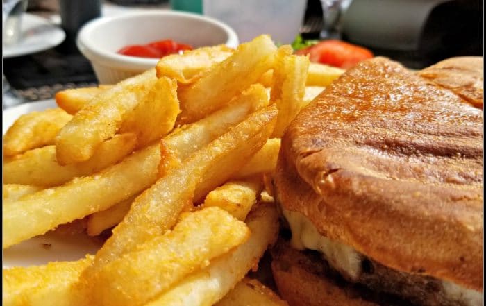 Burger and Fries at Pane Vino on the River