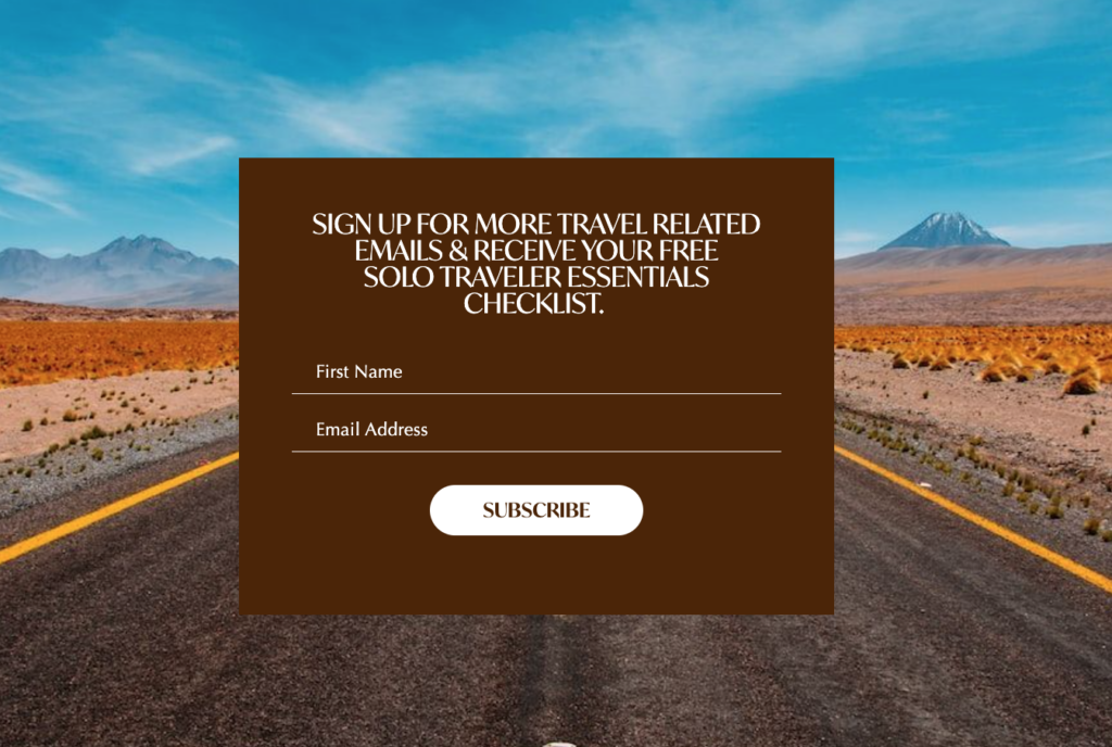 travel page email sign ups